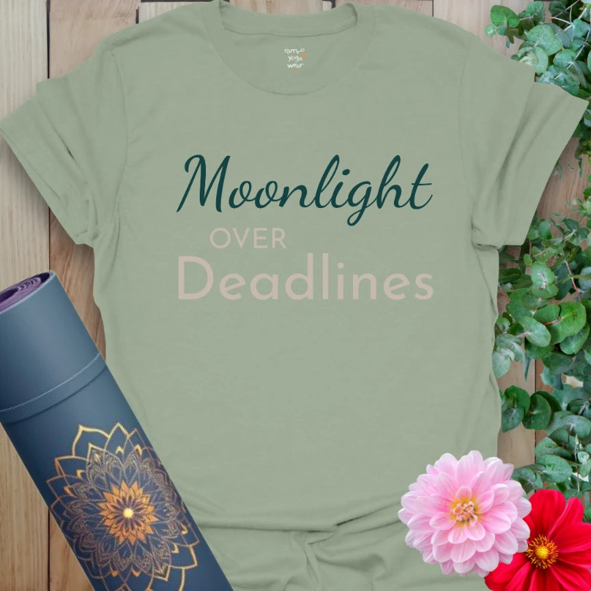 Sage green Moonlight T-Shirt featuring soft, earthy script. Ideal for grounded living and intuitive days.