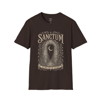 Ancient stone archway with crescent moon and botanical engraving design — Dark Sacred Stillness collection by Ramro Yoga Wear — Dark Chocolate