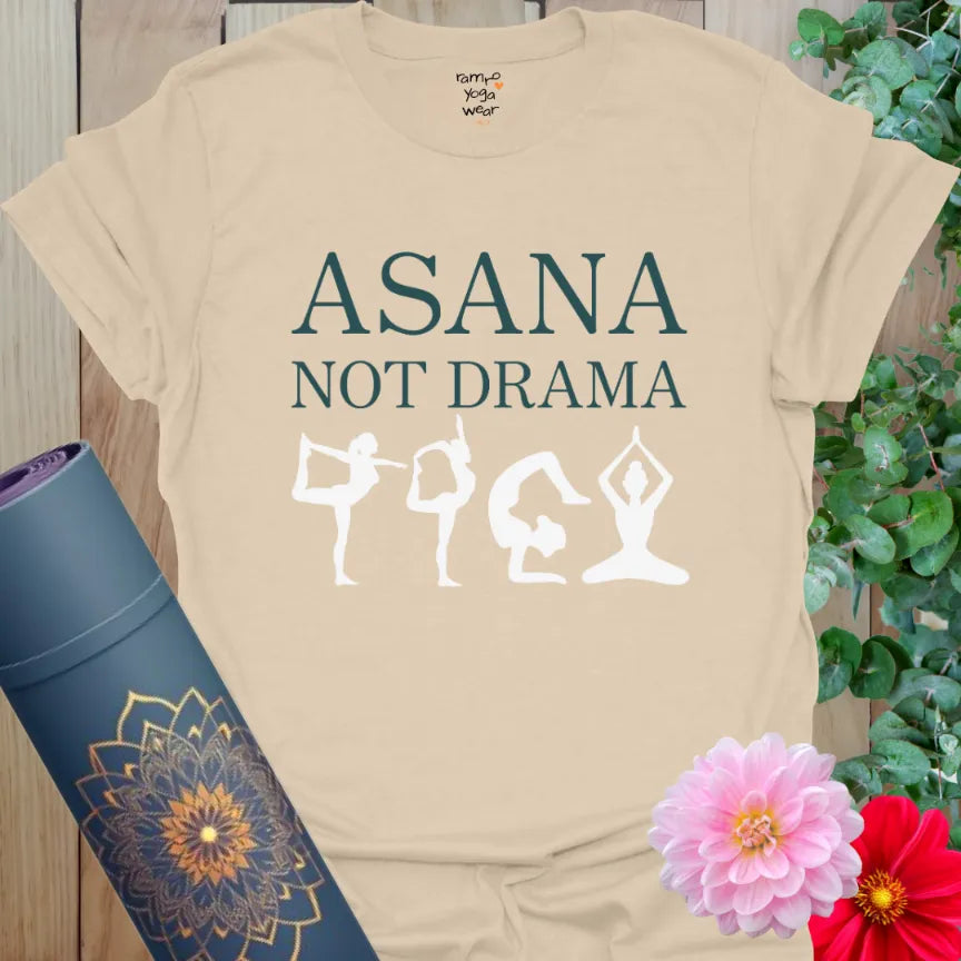 Sand Asana T-Shirt with clean white print and expressive yoga figures. Casual, calming wear for the no-drama yogi.