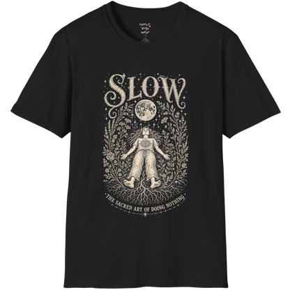 Woman in Savasana with botanical frame and full moon engraving design — Sacred Thread collection by Ramro Yoga Wear