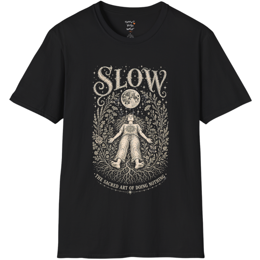 Woman in Savasana with botanical frame and full moon engraving design — Sacred Thread collection by Ramro Yoga Wear