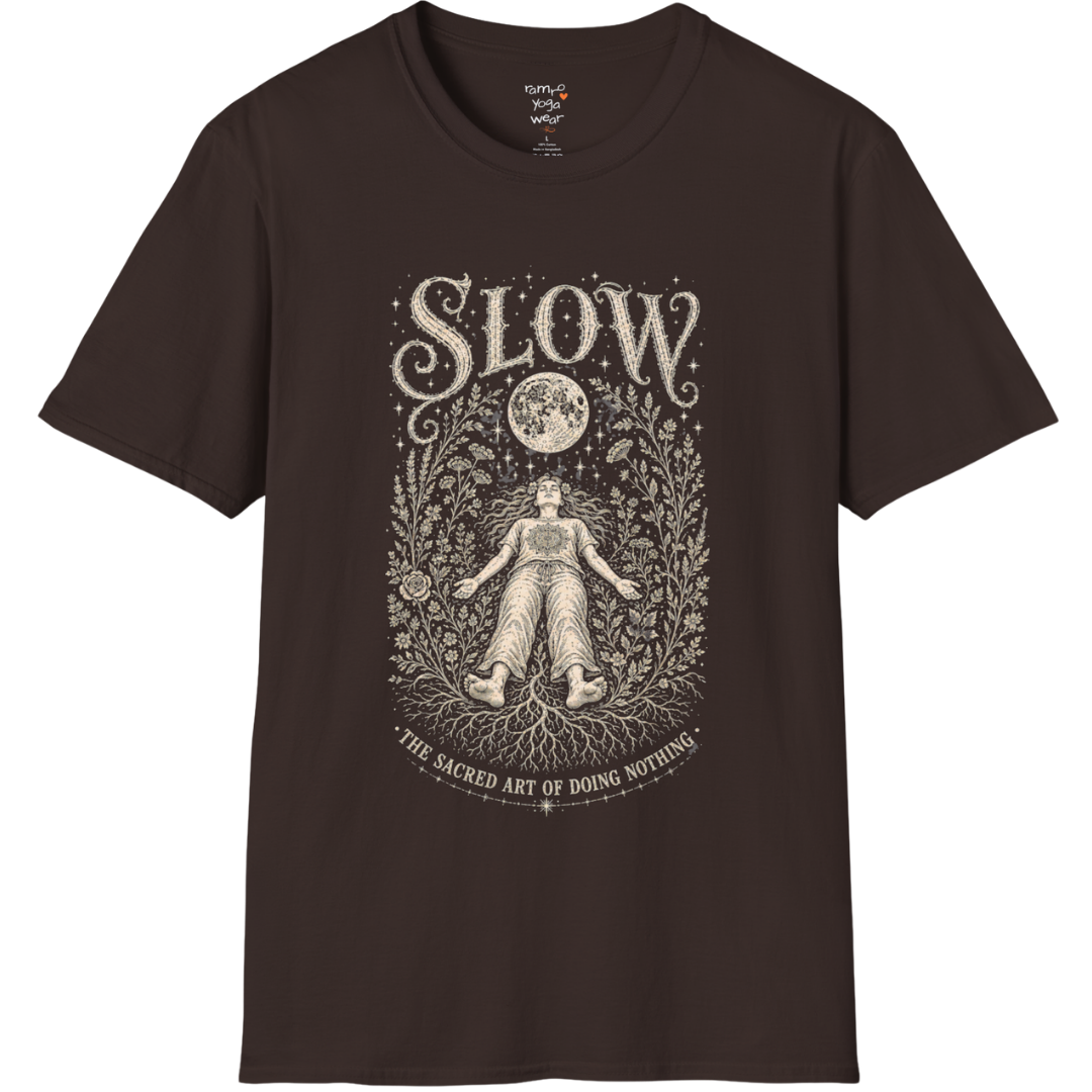 Woman in Savasana with botanical frame and full moon engraving design — Sacred Thread collection by Ramro Yoga Wear