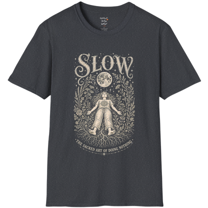 Woman in Savasana with botanical frame and full moon engraving design — Sacred Thread collection by Ramro Yoga Wear