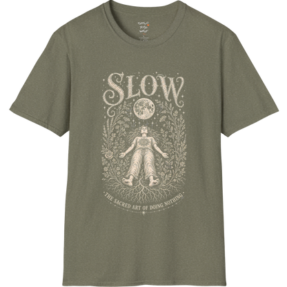Woman in Savasana with botanical frame and full moon engraving design — Sacred Thread collection by Ramro Yoga Wear