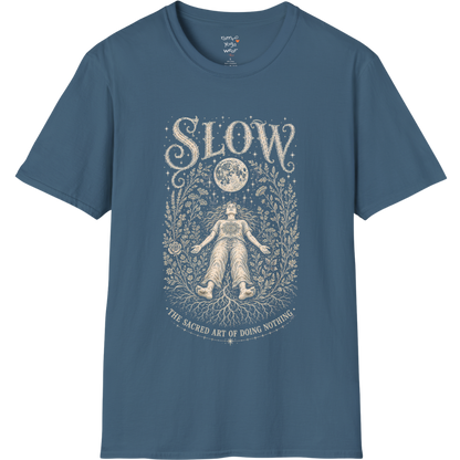 Woman in Savasana with botanical frame and full moon engraving design — Sacred Thread collection by Ramro Yoga Wear