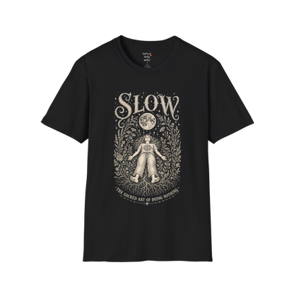 Woman in Savasana with botanical frame and full moon engraving design — Sacred Thread collection by Ramro Yoga Wear