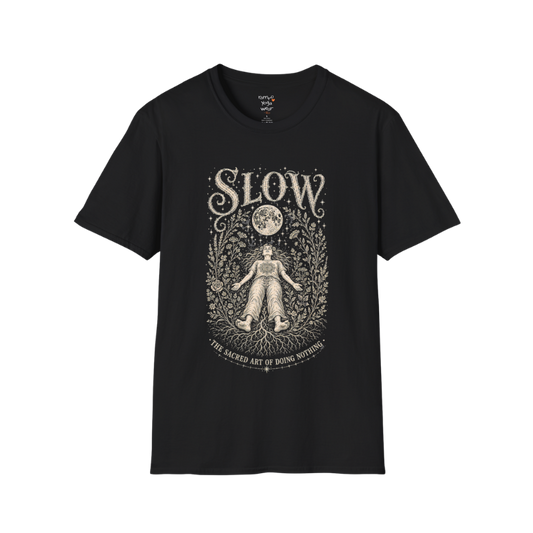 Woman in Savasana with botanical frame and full moon engraving design — Sacred Thread collection by Ramro Yoga Wear