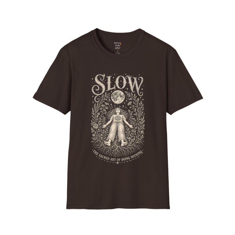 Woman in Savasana with botanical frame and full moon engraving design — Sacred Thread collection by Ramro Yoga Wear