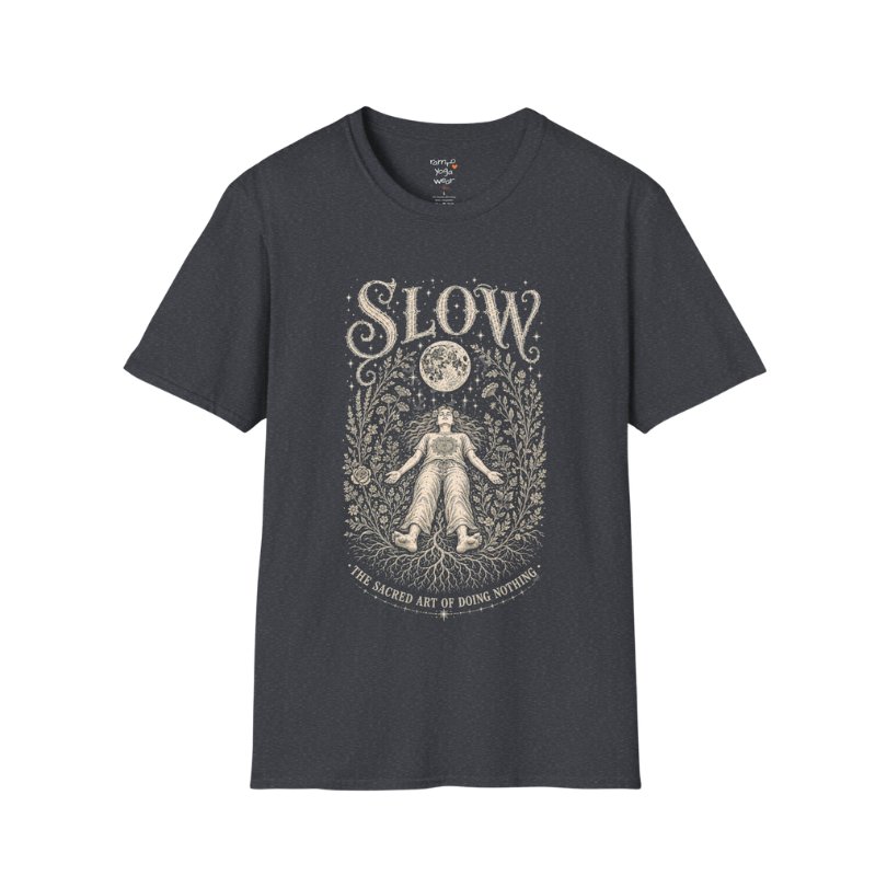 Woman in Savasana with botanical frame and full moon engraving design — Sacred Thread collection by Ramro Yoga Wear