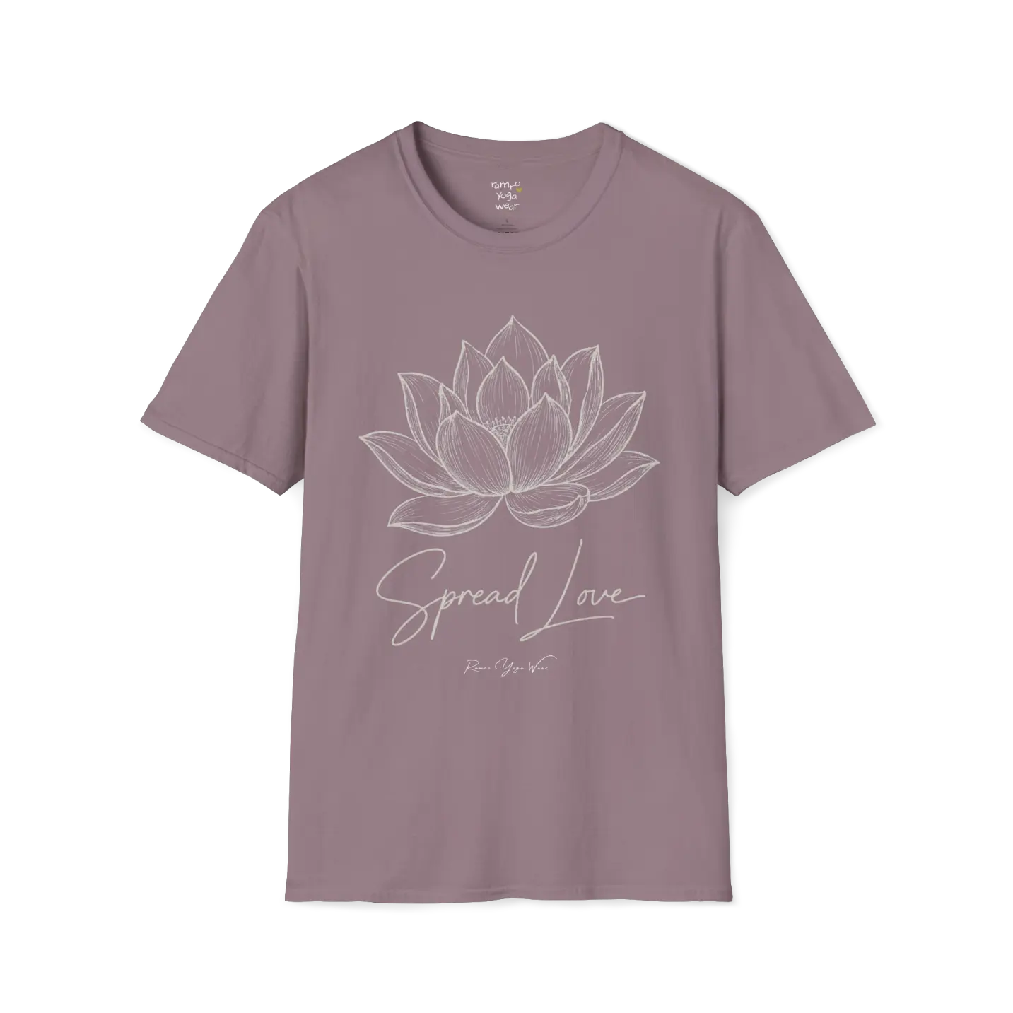 Spread Love T-Shirt, hand-illustrated lotus design with "Spread Love" script — The Vault collection by Ramro Yoga Wear, Paragon.