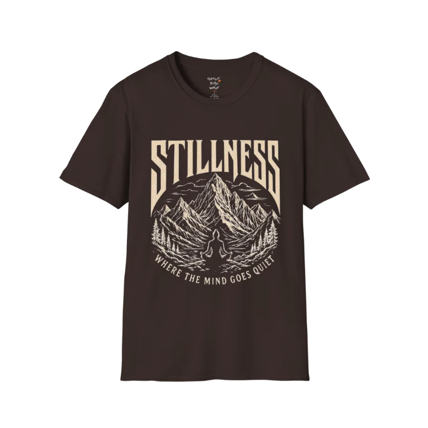 Stillness T-Shirt in Dark Chocolate with detailed mystical artwork inspired by calm, grounding, and stillness.