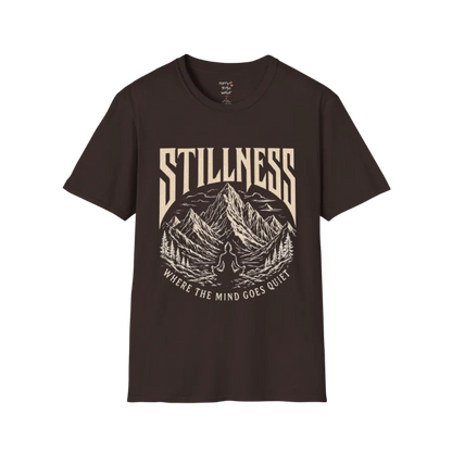 Stillness T-Shirt in Dark Chocolate with detailed mystical artwork inspired by calm, grounding, and stillness.