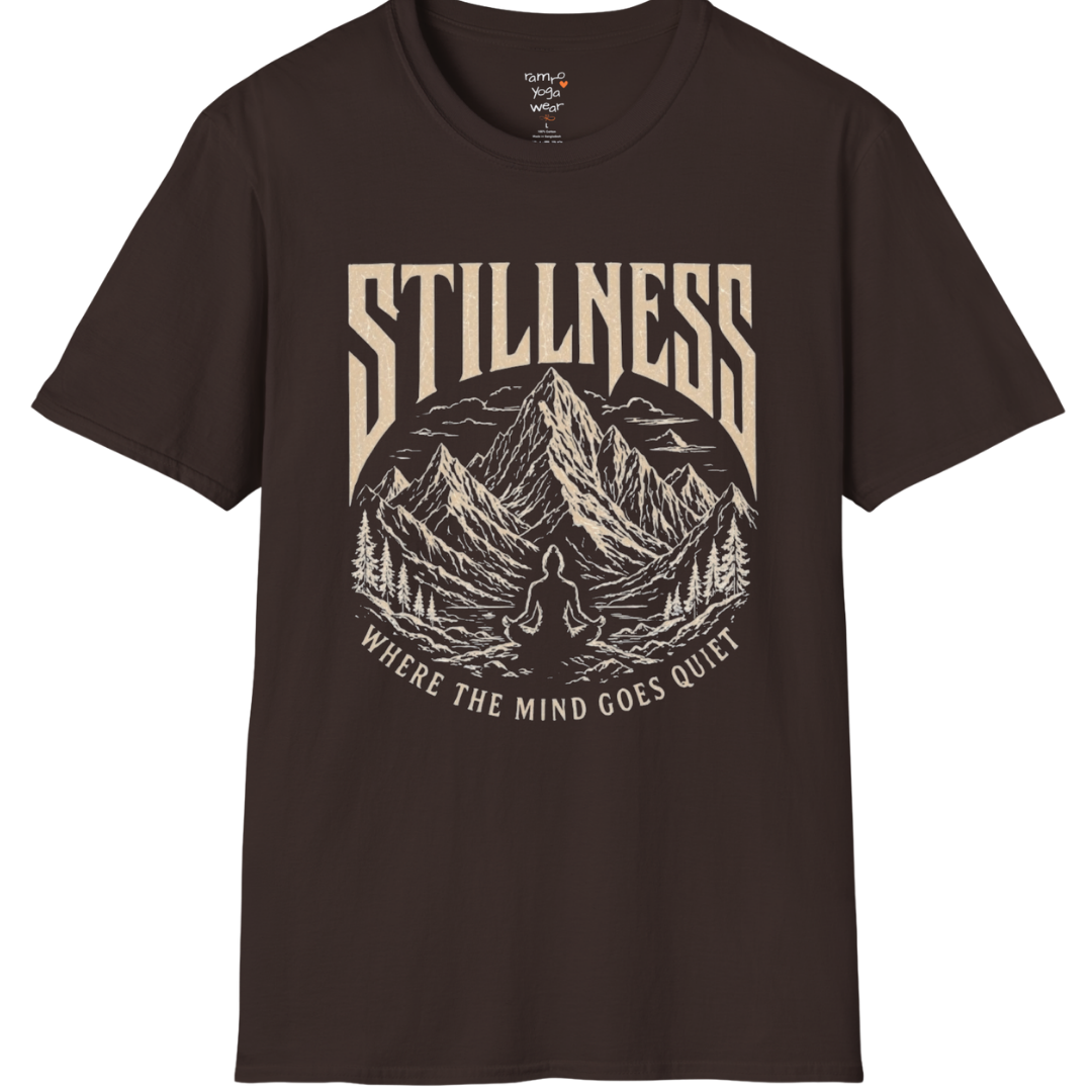 Stillness T-Shirt in Dark Chocolate with detailed mystical artwork inspired by calm, grounding, and stillness.