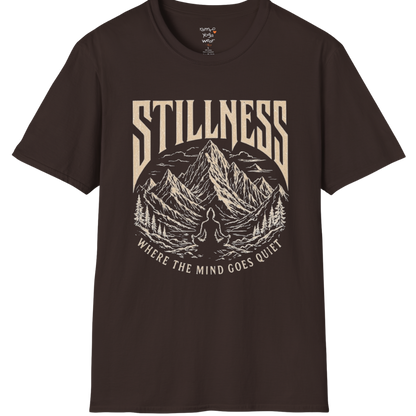 Stillness T-Shirt in Dark Chocolate with detailed mystical artwork inspired by calm, grounding, and stillness.