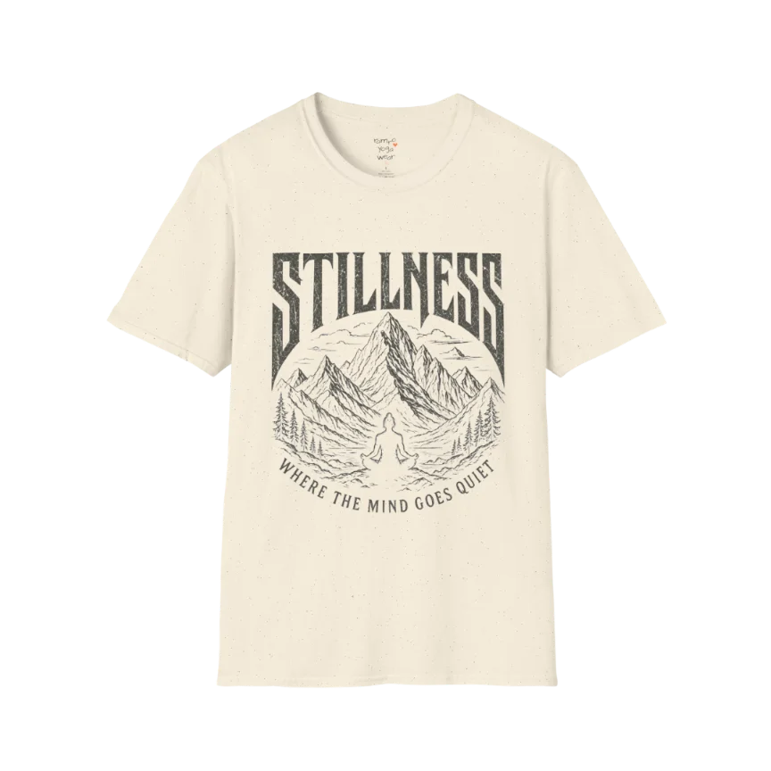 Stillness T-Shirt in Natural featuring vintage mystical design with soft neutral tones and mindful energy.