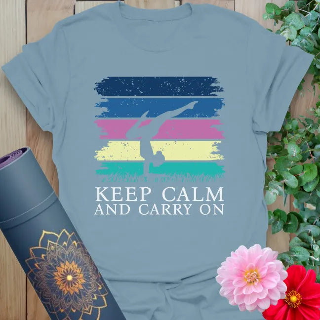 Stone blue Carry On T-Shirt with motivational graphic and peaceful energy
