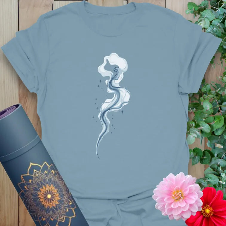 Stone blue Celestial Smoke T-Shirt with minimal sacred energy swirl