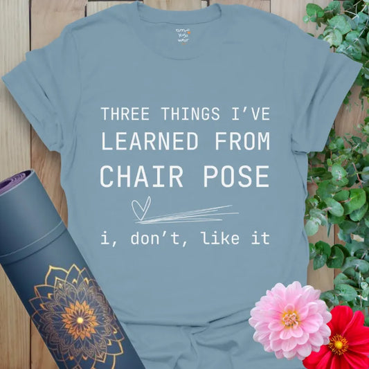 Stone Blue Chair Pose T-Shirt with minimalist Chair Pose design. Soft yoga tee for studio or street.