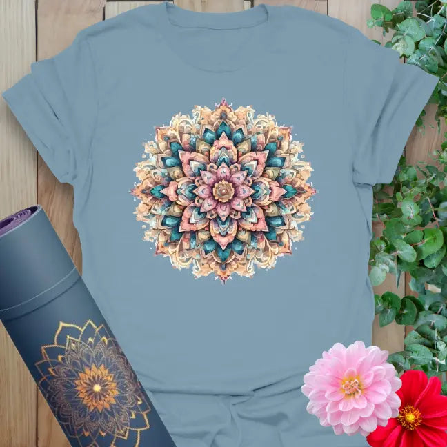 Stone blue Color My Day T-Shirt with artistic mandala design and soul-centered energy