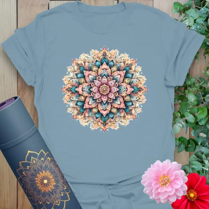 Stone blue Color My Day T-Shirt with artistic mandala design and soul-centered energy