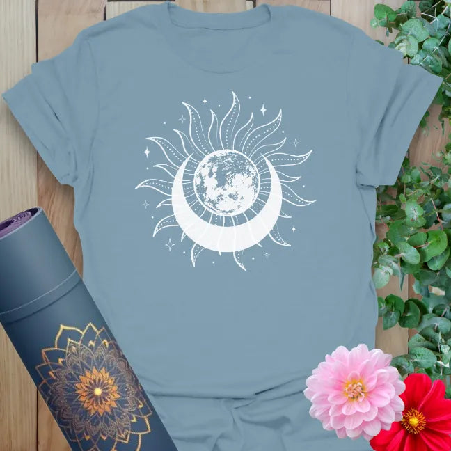 Stone blue Eclipse T-Shirt with mystical lunar energy artwork