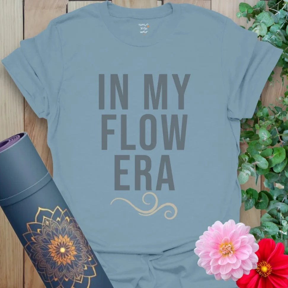 Stone Blue Era T-Shirt with minimalist flow text and soft motion graphic. A peaceful and expressive tee.