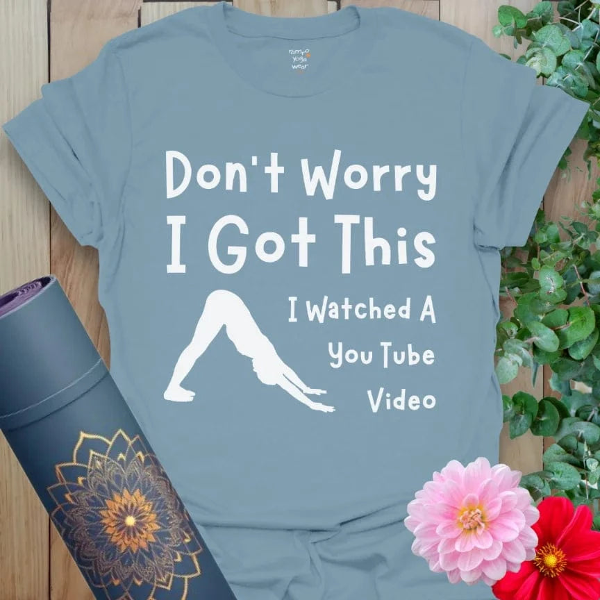Muted stone blue tee with centered quote for soulful strength and aligned action.