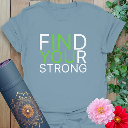 Muted stone blue tee featuring minimalist empowerment message for mindful lifestyle and self-expression.