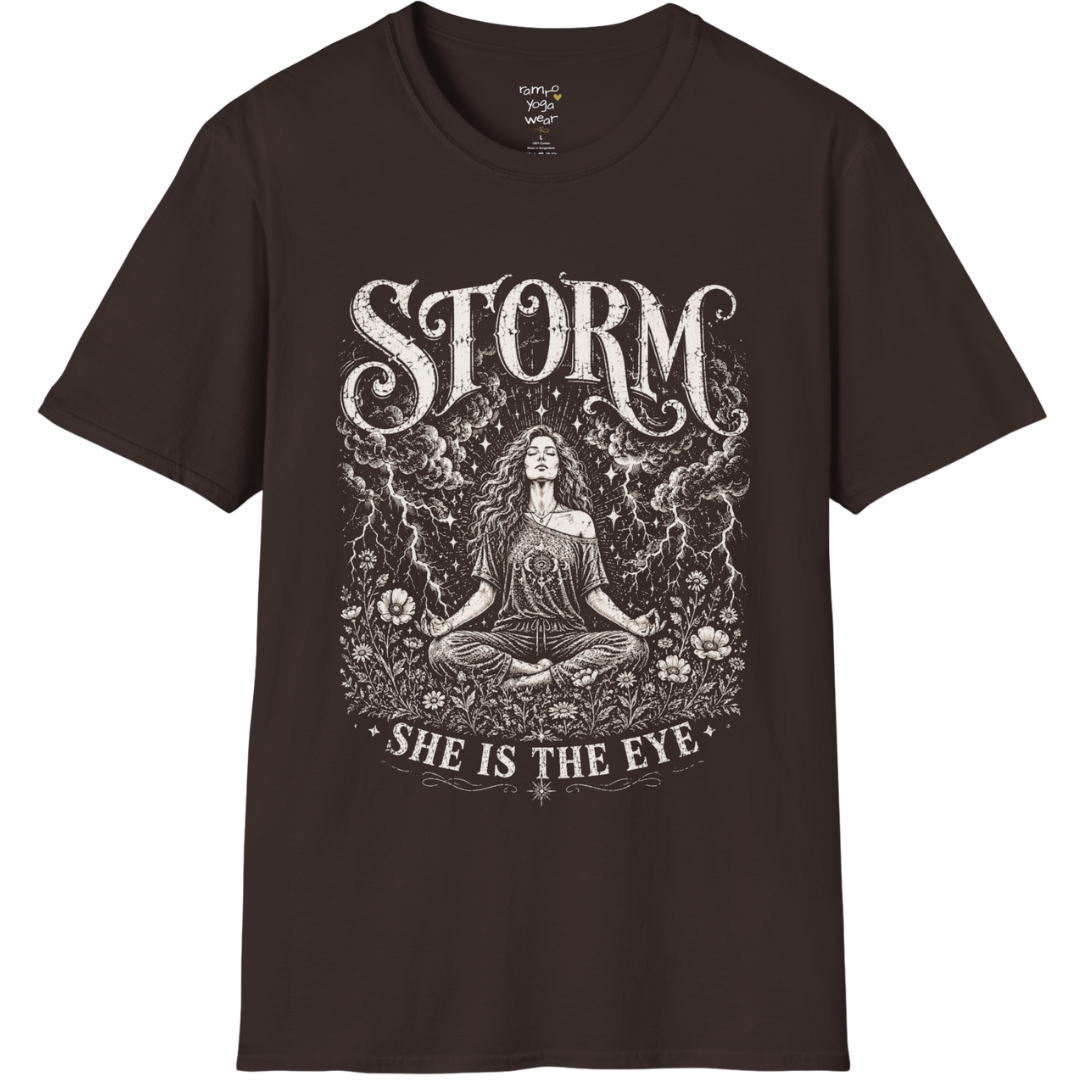 Dark Chocolate Storm T-Shirt with vintage mystical goddess illustration and storm-inspired spiritual artwork.