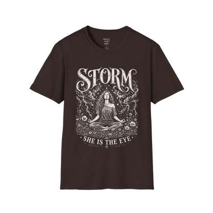 Dark Chocolate Storm T-Shirt with vintage mystical goddess illustration and storm-inspired spiritual artwork.