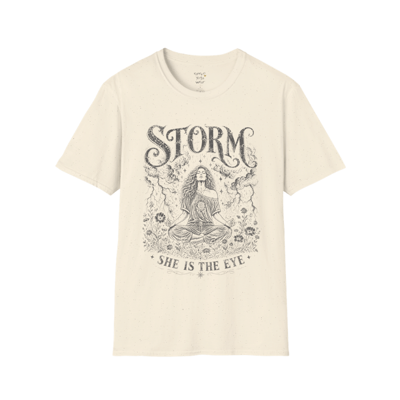 Natural Storm T-Shirt with soft vintage mystical goddess artwork in distressed cream spiritual illustration style.