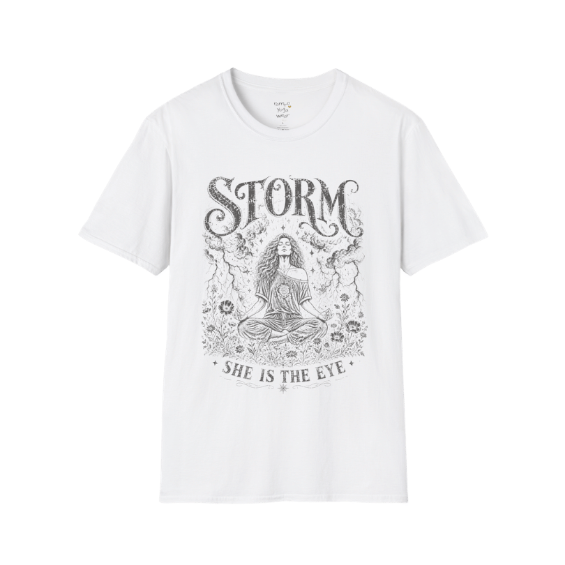 White Storm T-Shirt with vintage spiritual goddess illustration and soft distressed storm-inspired artwork.