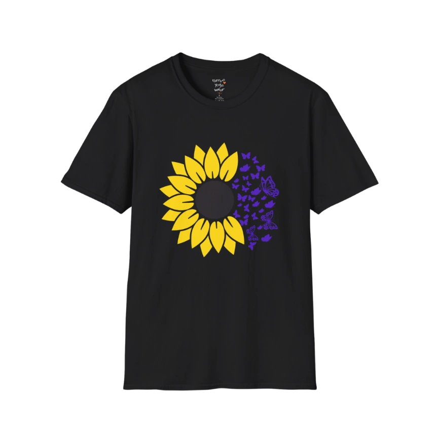 Bold sunflower design with soft botanical elements — The Vault collection by Ramro Yoga Wear — Black