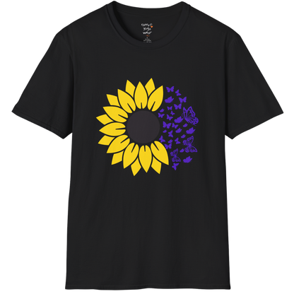 Bold sunflower design with soft botanical elements — The Vault collection by Ramro Yoga Wear — Black