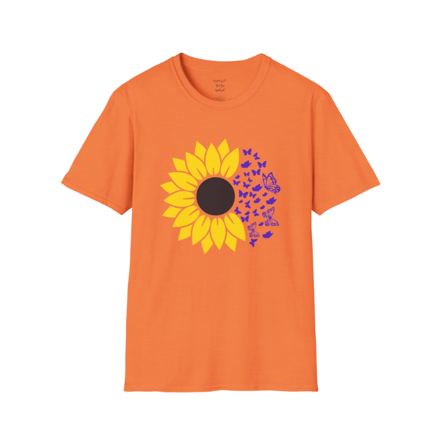 Bold sunflower design with soft botanical elements — The Vault collection by Ramro Yoga Wear — Heather Orange