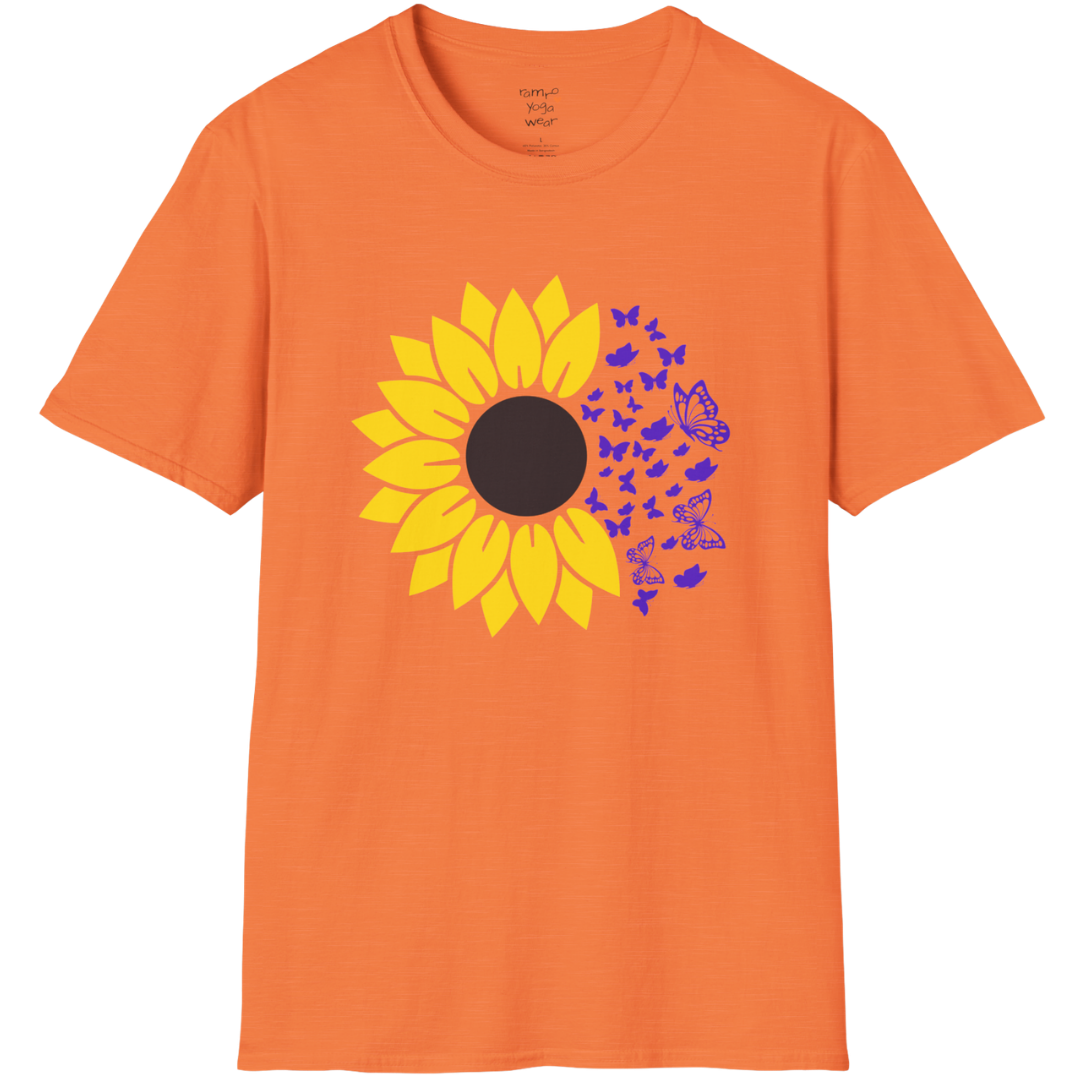 Bold sunflower design with soft botanical elements — The Vault collection by Ramro Yoga Wear — Heather Orange