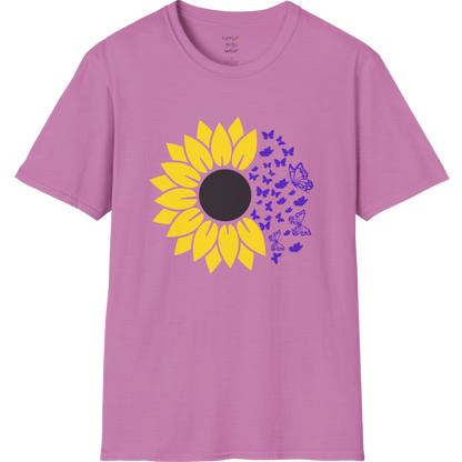 Bold sunflower design with soft botanical elements — The Vault collection by Ramro Yoga Wear — Heather Radiant Orchid