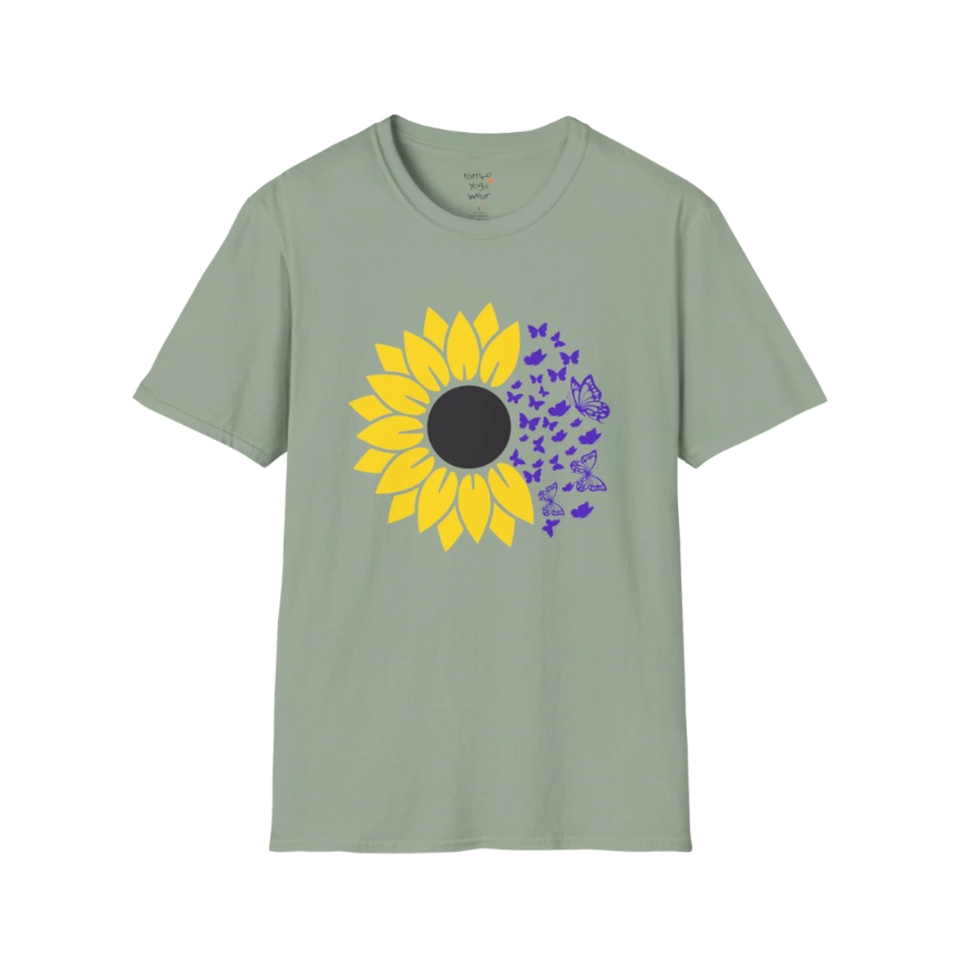 Bold sunflower design with soft botanical elements — The Vault collection by Ramro Yoga Wear —  Sage