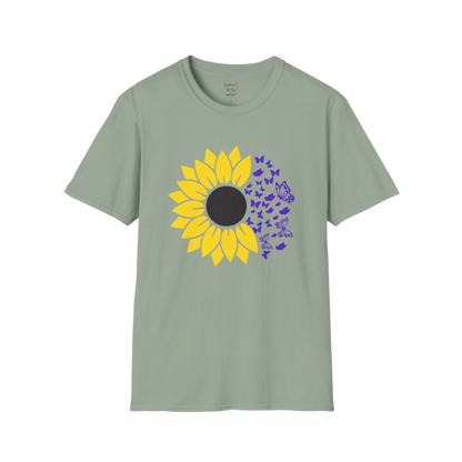 Bold sunflower design with soft botanical elements — The Vault collection by Ramro Yoga Wear —  Sage