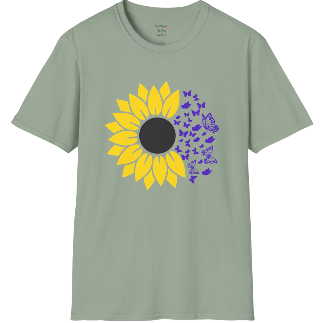 Bold sunflower design with soft botanical elements — The Vault collection by Ramro Yoga Wear —  Sage