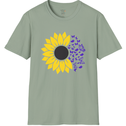 Bold sunflower design with soft botanical elements — The Vault collection by Ramro Yoga Wear —  Sage