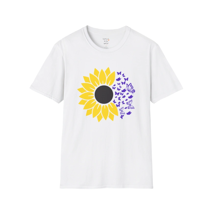 Bold sunflower design with soft botanical elements — The Vault collection by Ramro Yoga Wear — White