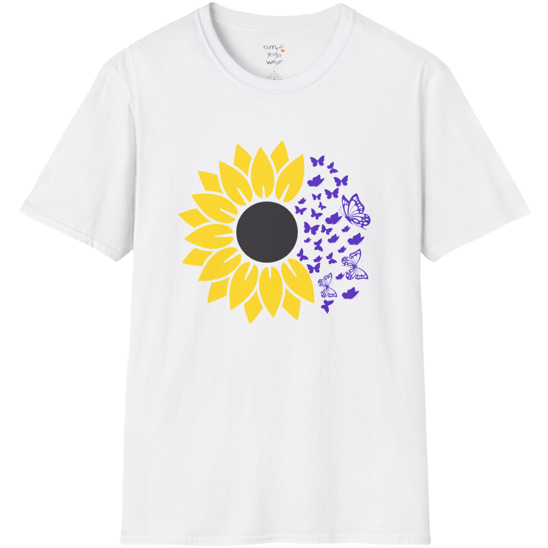 Bold sunflower design with soft botanical elements — The Vault collection by Ramro Yoga Wear — White