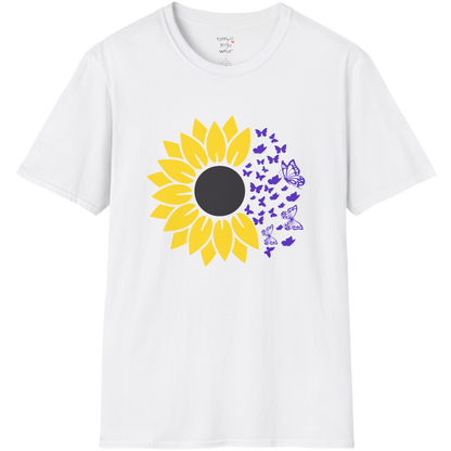 Bold sunflower design with soft botanical elements — The Vault collection by Ramro Yoga Wear — White