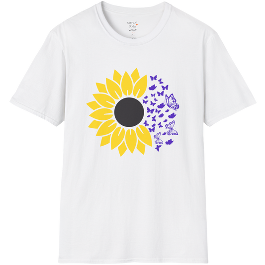 Bold sunflower design with soft botanical elements — The Vault collection by Ramro Yoga Wear — White
