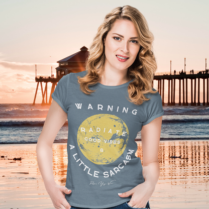 Sunshine funny yoga shirt in Heather Slate — distressed sun circular arch graphic tee by Ramro Yoga Wear