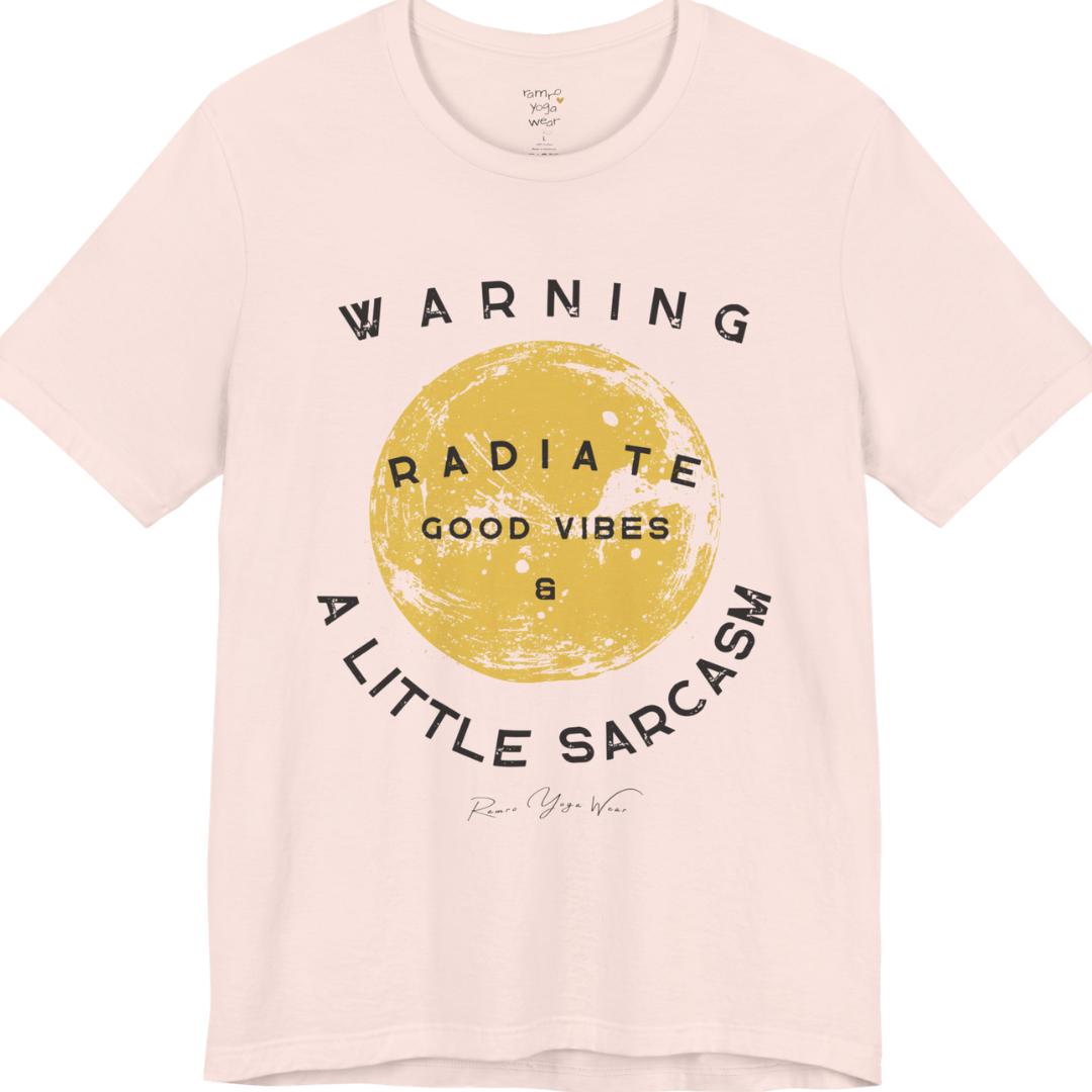 Sunshine funny yoga shirt in Soft Pink — Bella+Canvas 3001 graphic tee by Ramro Yoga Wear