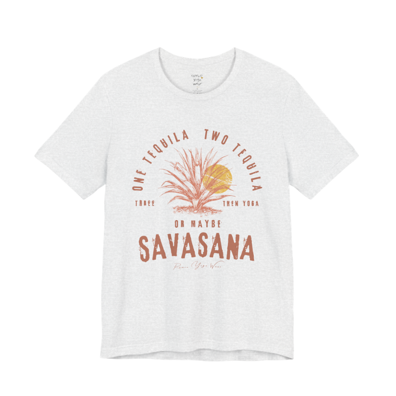 Tequila funny yoga shirt in Ash — Bella+Canvas 3001 graphic tee by Ramro Yoga Wear