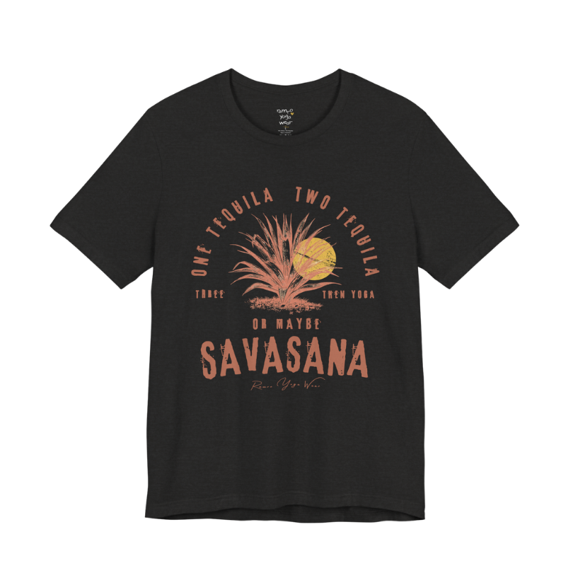 Tequila funny yoga shirt in Black Heather — Bella+Canvas 3001 graphic tee by Ramro Yoga Wear