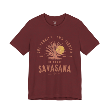 Tequila funny yoga shirt in Heather Cardinal — Bella+Canvas 3001 graphic tee by Ramro Yoga Wear
